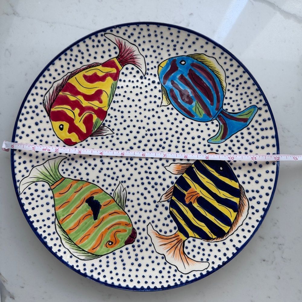 Hand Painted Mexican Fish Plate, 12 inches - Picture 2 of 5